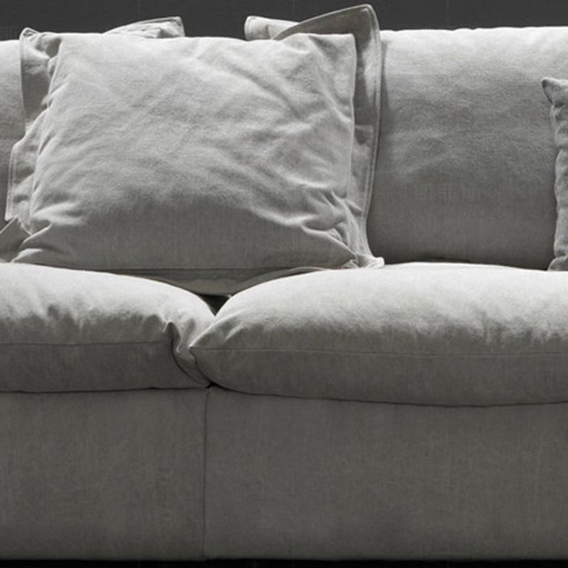 3-seater Linen Slipcovered Sofa Round Arm Sofa with 4 Pillows