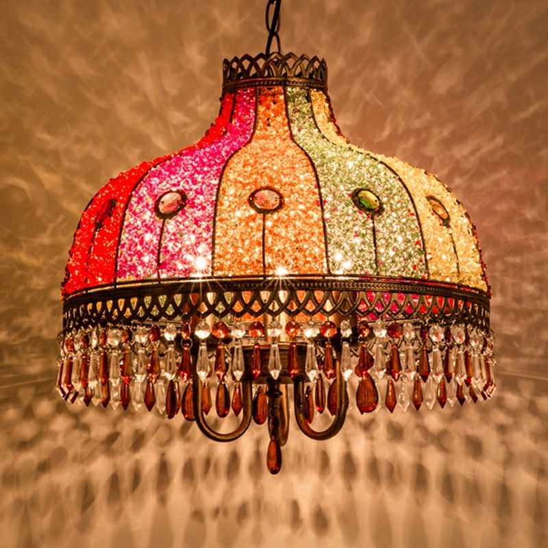 Suspensión de brote de hierro Luz antigua 3 bombillas Restaurante Luz de la luz colgante con cristal colgante