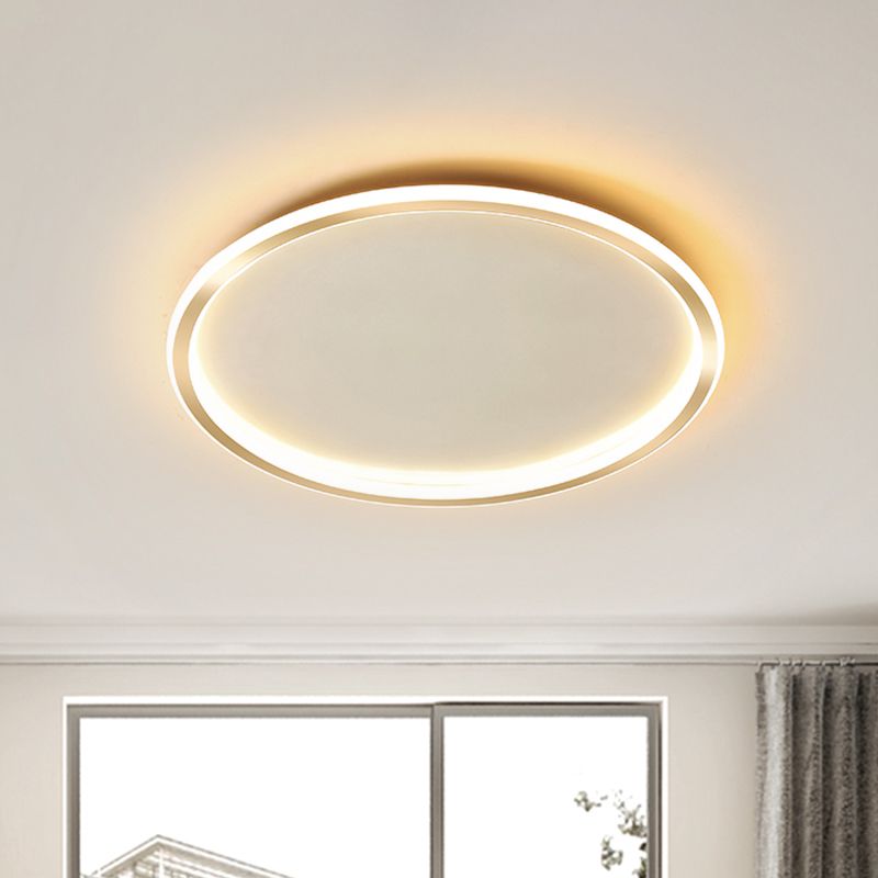 16"/19.5"/23.5" Wide Thin Round LED Flush Lamp Simple Metal Ceiling Flush Mount in Gold, Warm/White Light/Remote Control Stepless Dimming