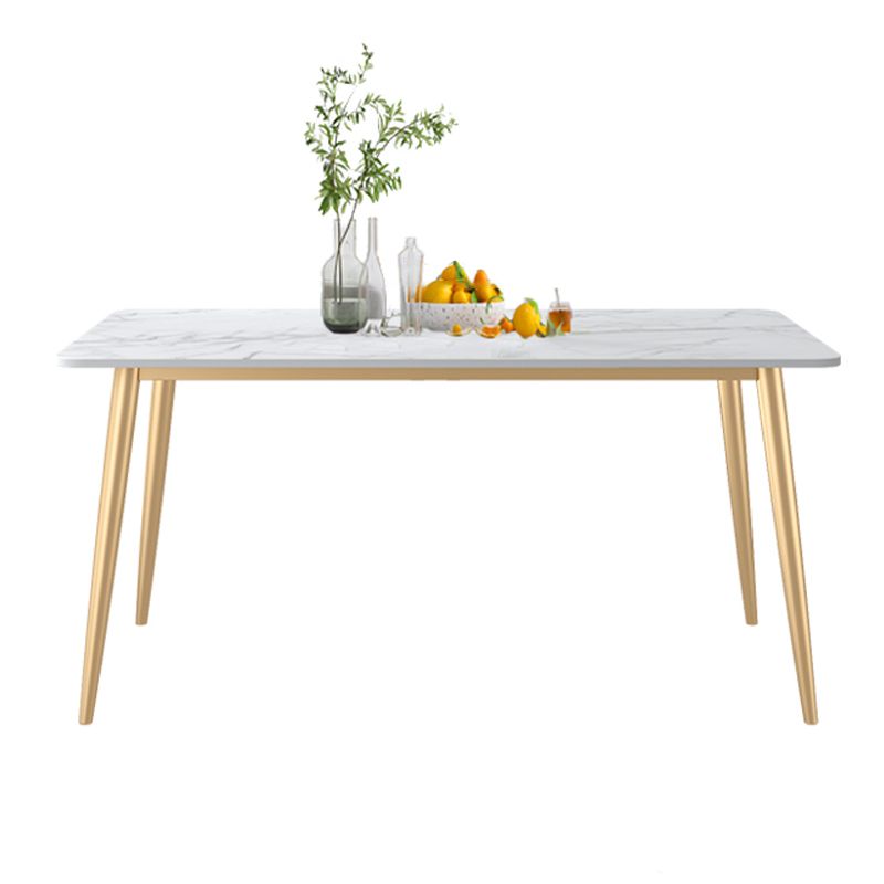 Rectangle Golden Base Dining Table Glam Stone 4 Legs Dining Table