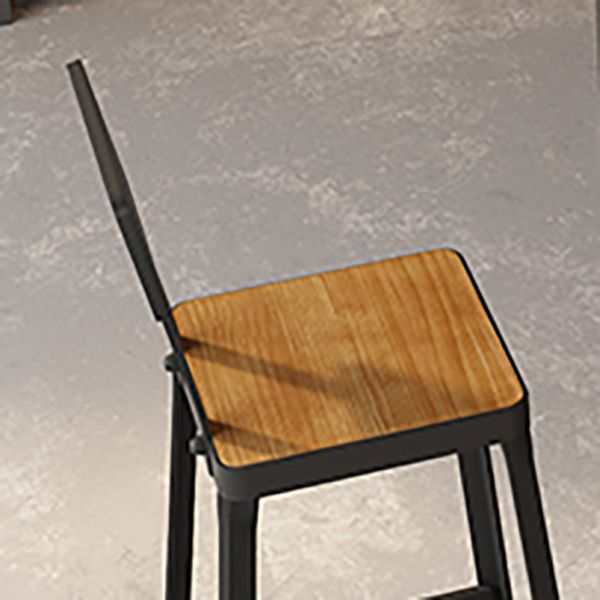 Industrial Indoor Bar & Counter Stool Square Footrest Backrest Black Metal Counter Stool