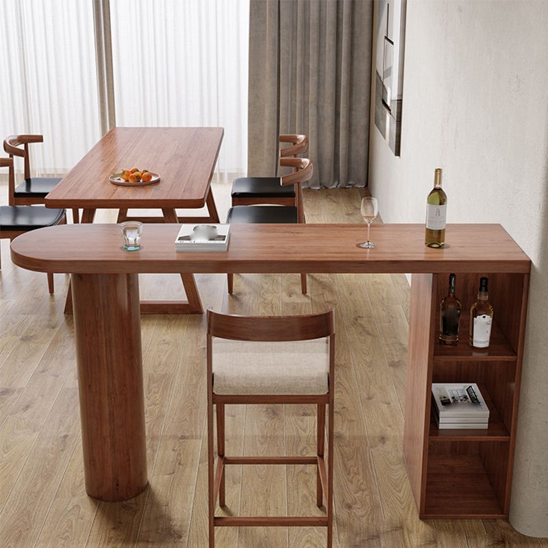 Modern Style Bar Table Solid Wood Bar Dining Table with Storage Shelf