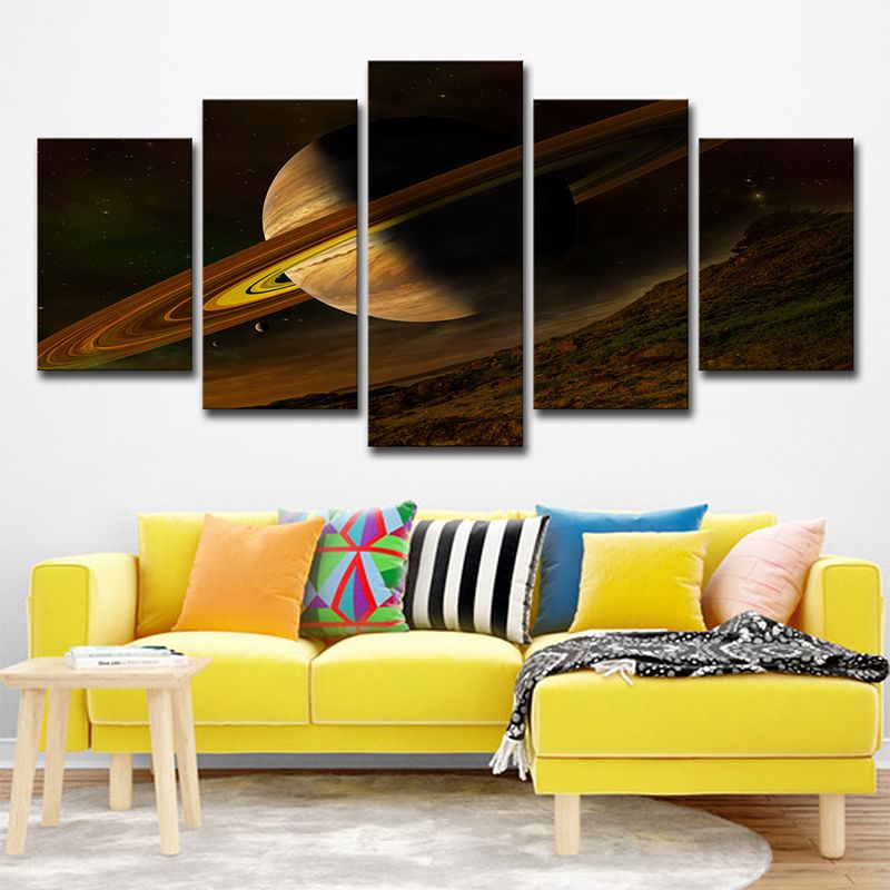 Brown Fictional Canvas Art Digital Print Jupiter with Rings Wall Decor for Bedroom