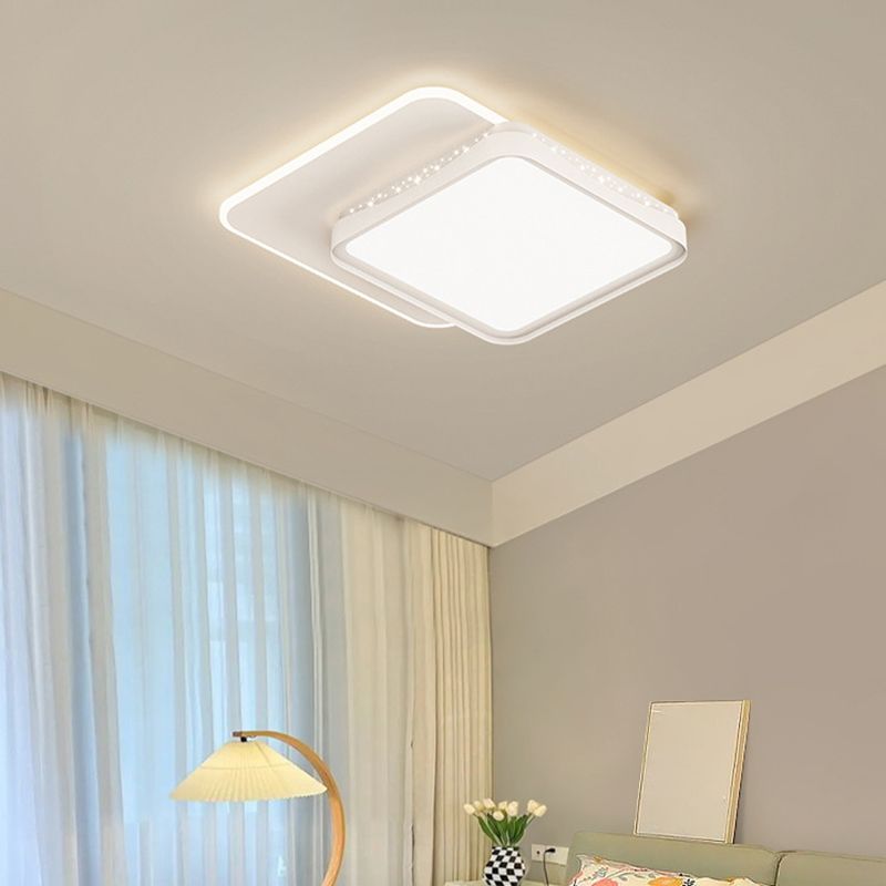 Modern LED Flush Mount Metal Geometric Shape Ceiling Light with Acrylic Shade for Bedroom