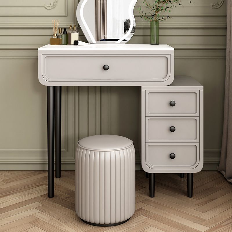 Glam Slate Top Vanity Table and Stool Set 4 Drawer Dressing Table
