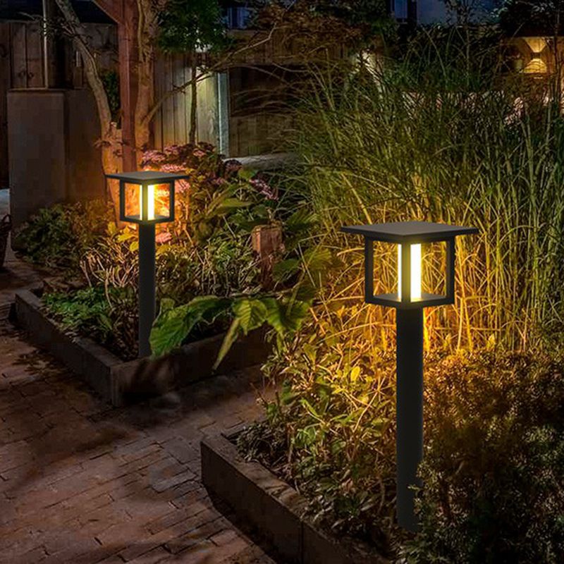 Matte Black Square Solar Lawn Light Minimalism White Glass LED Ground Lamp for Yard