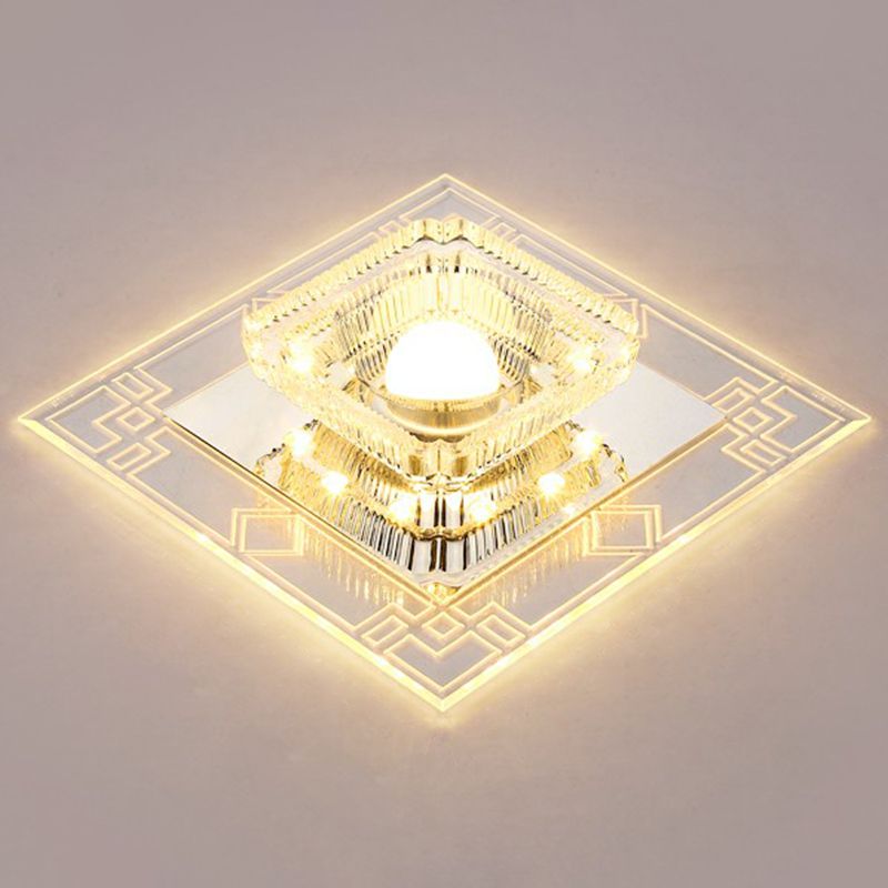 Crystal Squared LED Flush Mount Modern Clear Flushmount Ceiling Light for Entryway
