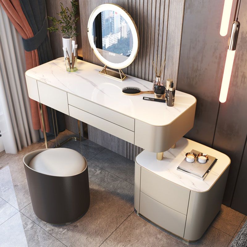 Glam White Vanity Desk with 5 Storage Drawers 16.14" Wide Glass Dresser