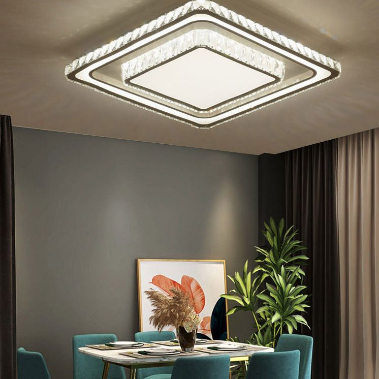 Dual-Tier Crystal Flush Light Minimalist LED White Flush Mount Ceiling Light for Living Room