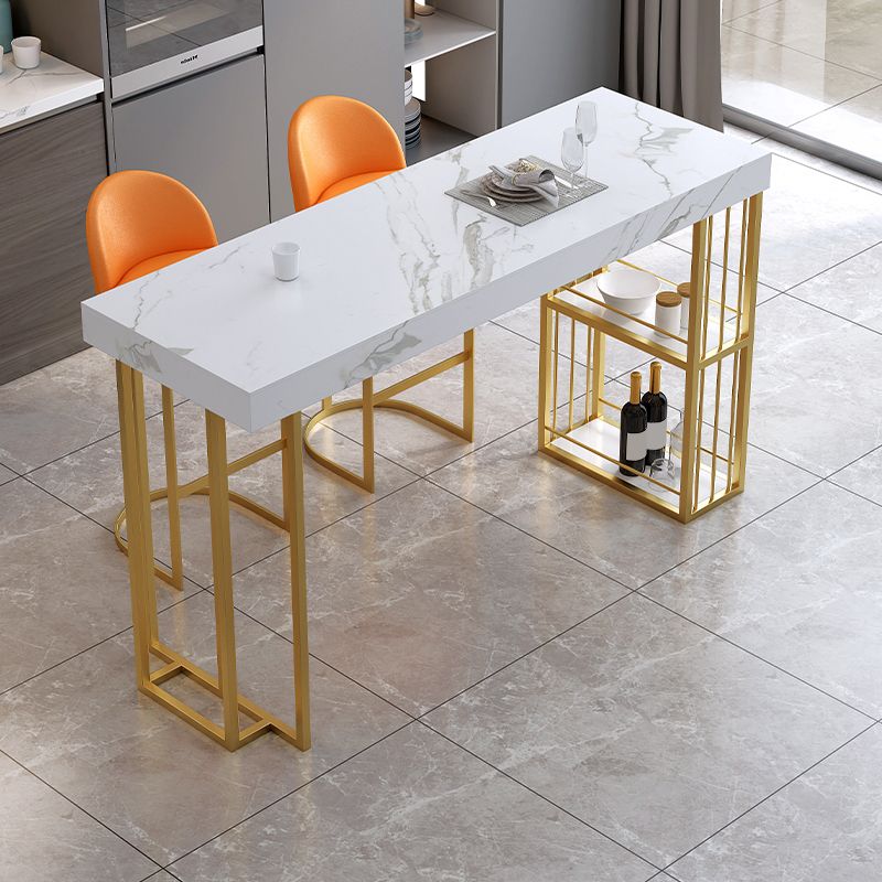 Contemporary Sintered Stone Top Counter Table with Double Pedestal