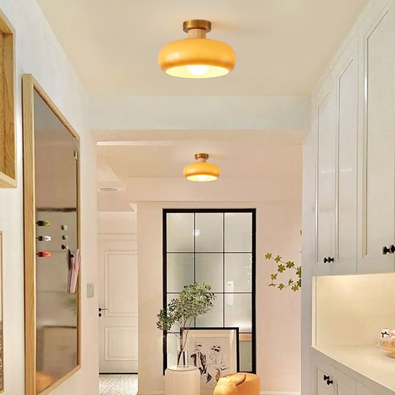 Contemporary Flush Mount Light Wooden Glass Flush Mount Ceiling Light Fixture