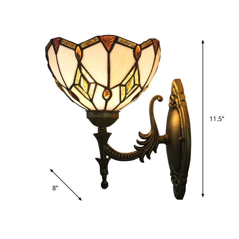 Baroque Flower Shaped Sconce Light 1 Head Beige Glass Wall Mount Lamp in Bronze for Bedroom