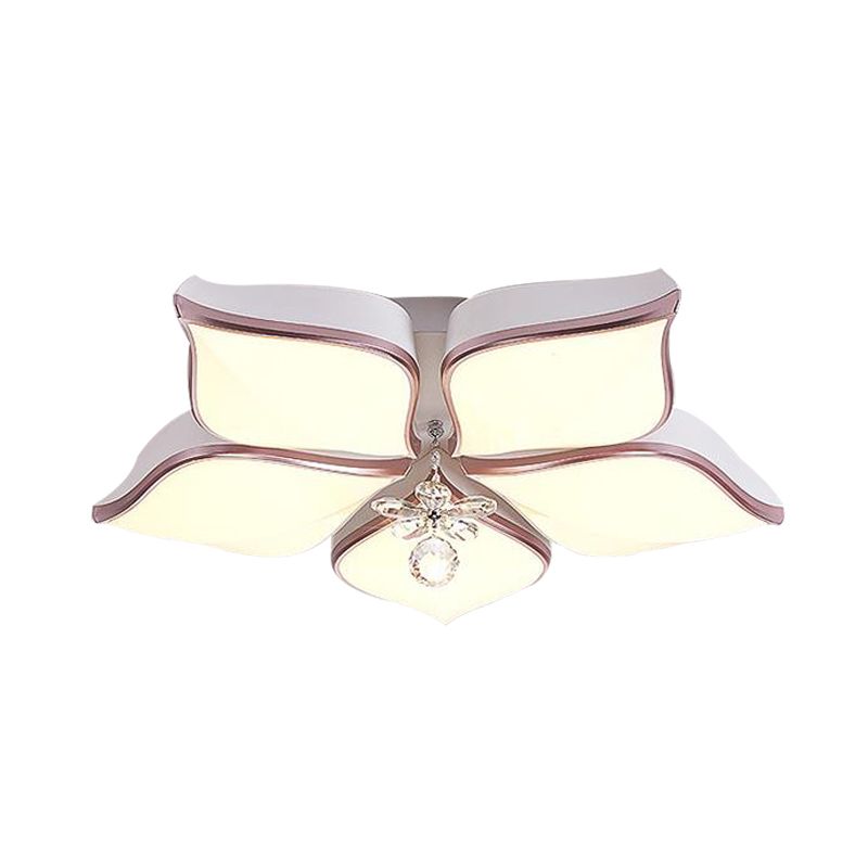 Blumen-Deckenleuchte, zeitgenössische weiße LED-Einbauleuchte aus Acryl mit Kristalltropfen in warmem/3-Farben-Licht