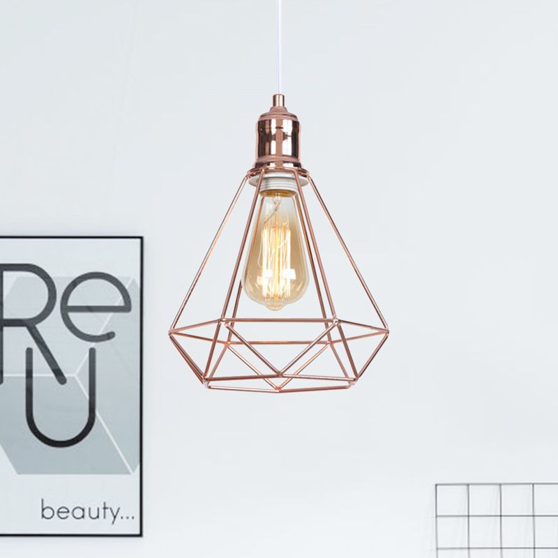Luce a sospensione in metallo in metallo con diamante industriale 1 testa a soffitto del soffitto in oro rosa