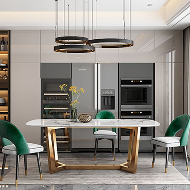 Glam Dining Faux Marble Table Rectangle Table with Metal Legs for Kitchen