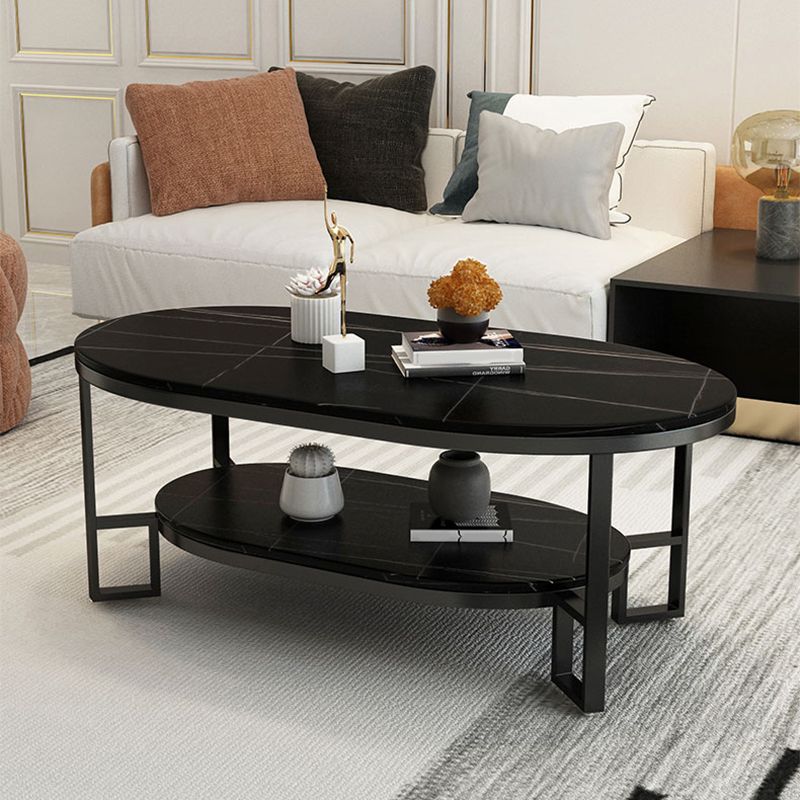 Glam Slate Oval Coffee Table Frame Coffee Table with Storage