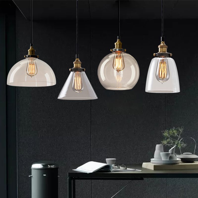 Single-Bulb Glass Pendant Lamp Industrial Geometric Bedroom Suspension Light