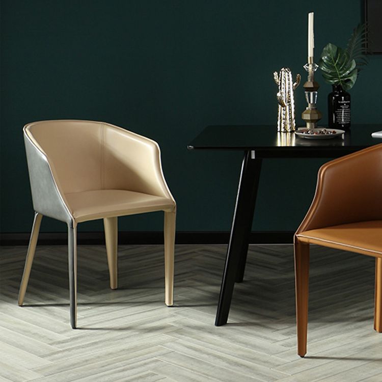 Designer Hotel Leather Arm Chair Matte Finish Solid Back Dining Chair