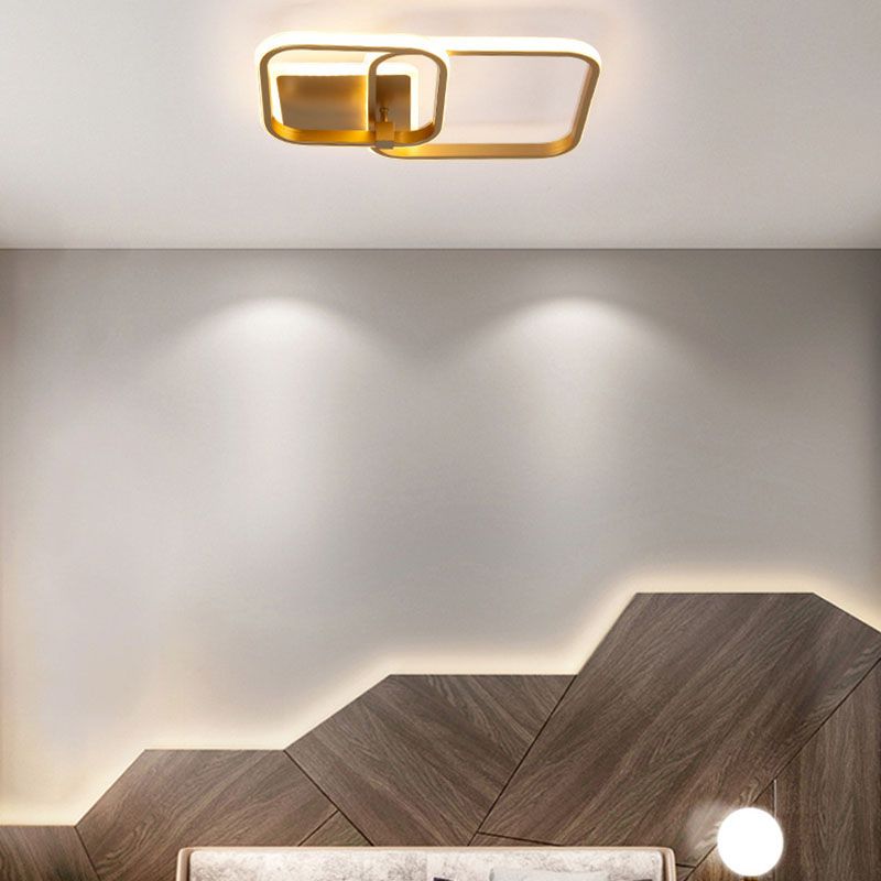 Modern Minimalist LED Semi Flush Mount Square Acrylic Ceiling Light in Gold