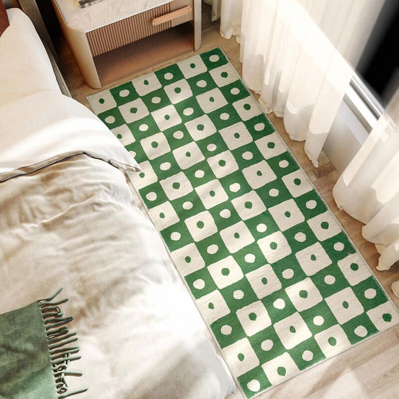 Green Pattern Rug Polyester Simple Rug Stain Resistant Rug for Living Room