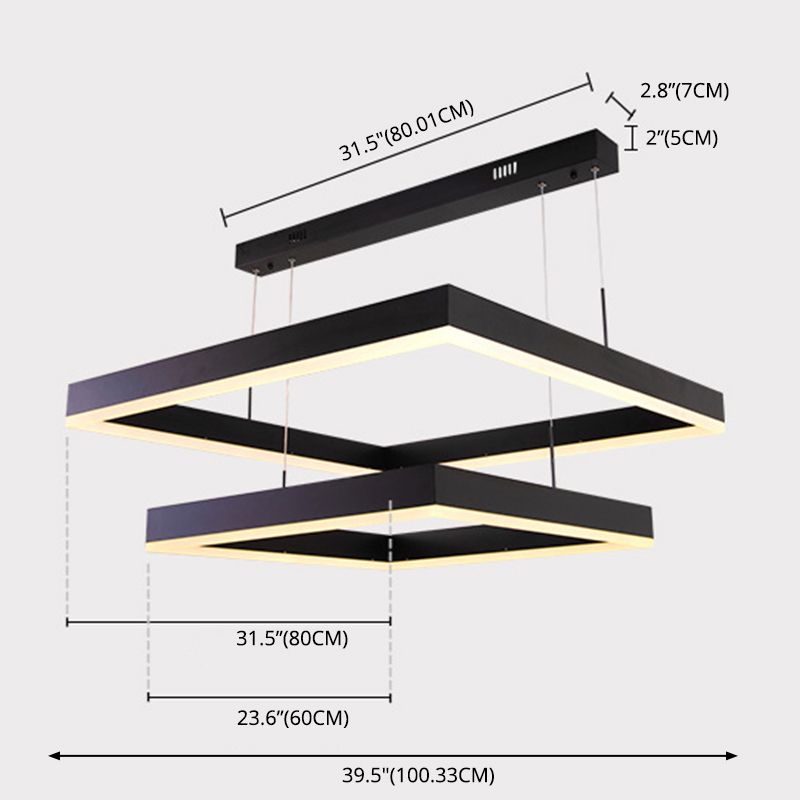 Accesorios de iluminación de lámparas cuadradas modernas araña de metal