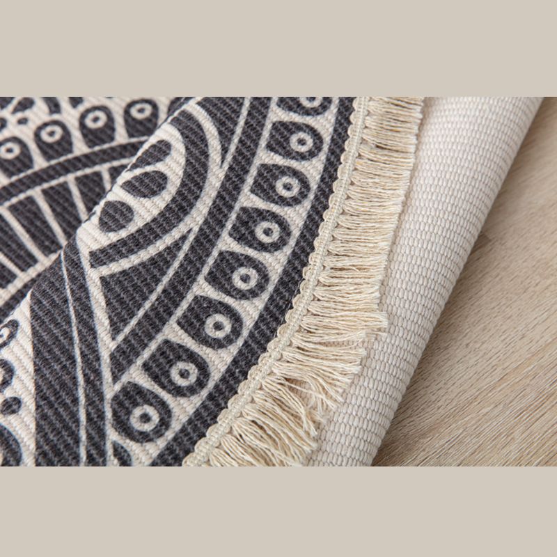 Orange Tone Bohemian Rug Americana Print Fringe Design Area Carpet Cotton Blend Rug for Home Decor