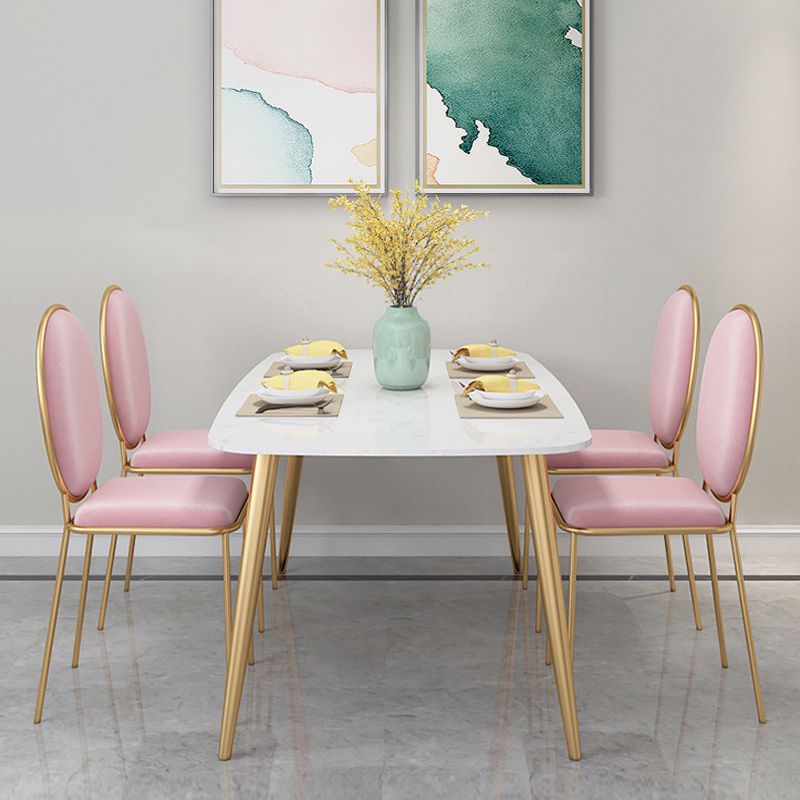 Glam Iron Dinette Set 1/4/5 Pieces Rectangle White Sintered Stone Top Dining Table Set