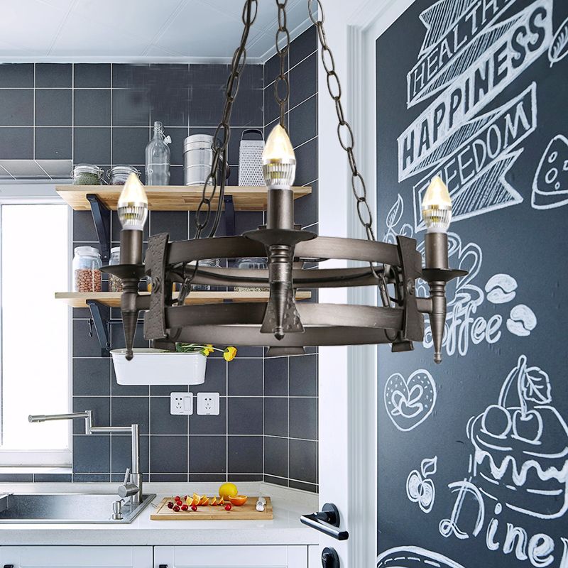 3 Lights Metal Ceiling Chandelier Rustic Black Bare Bulb Living Room Hanging Lamp Kit