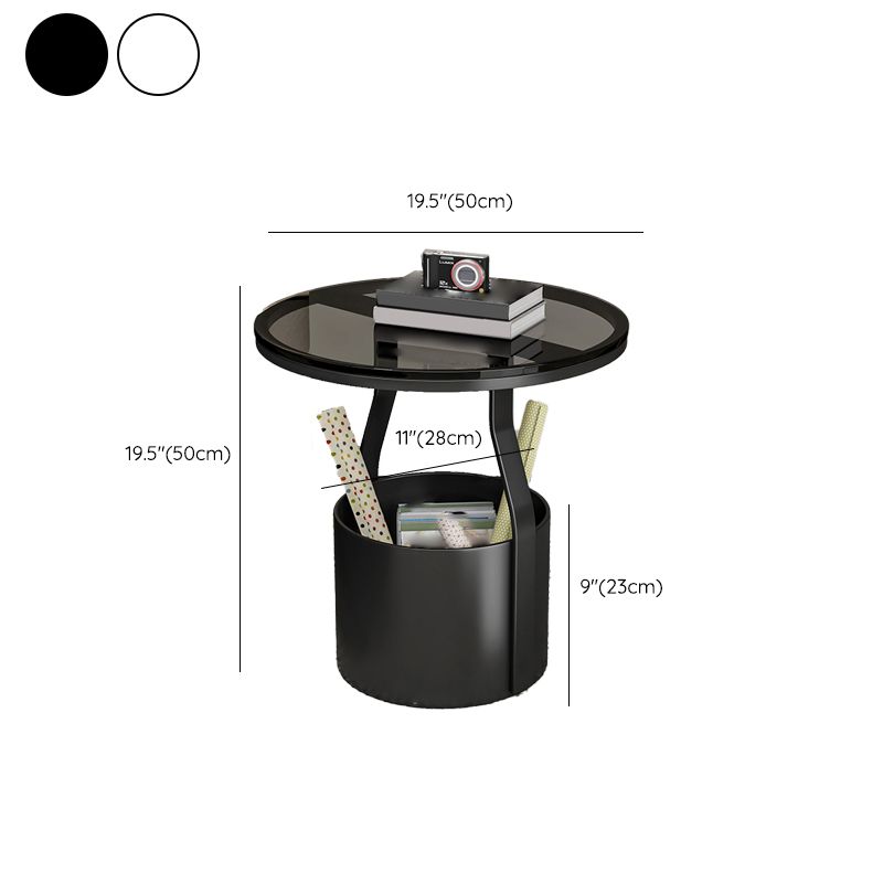 19.7" Storage Round Side Table Metal Drum Sofa Side Accent Table