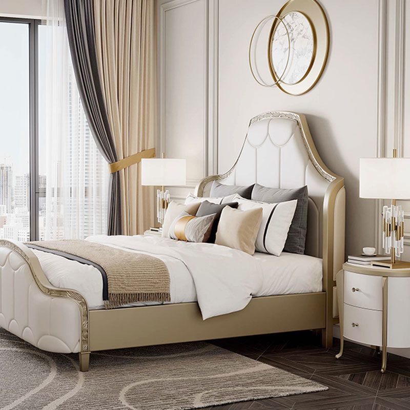 Modern Upholstered Headboard Bed Solid Wood Standard Bed Camelback