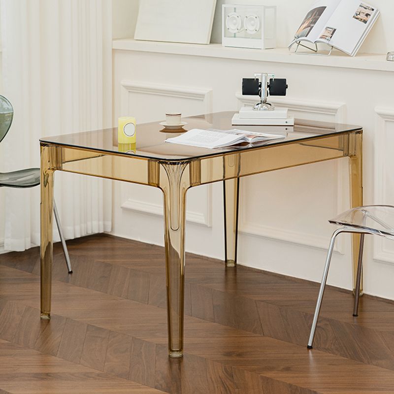 Modern Tempered Glass Desktop Geometric Acrylic Legs Dining Table for Dining Room