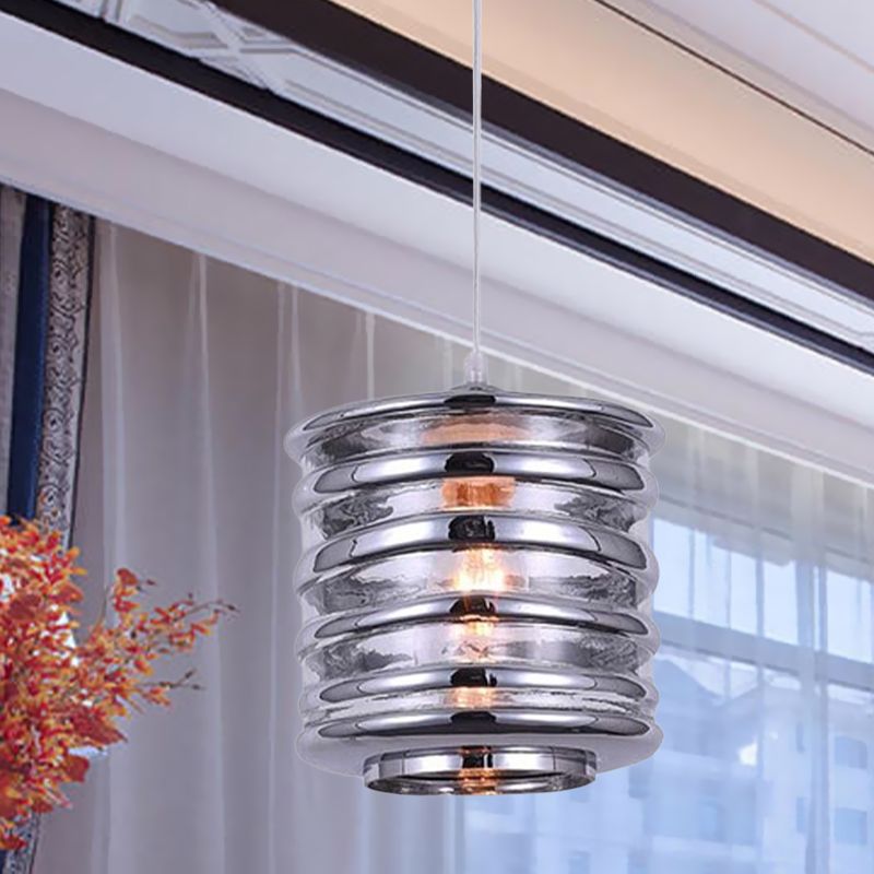 Cylinder/Ball/Oval Swirl Glass Pendant Lighting Contemporary 1 Light Silver/Rose Gold/Amber Hanging Ceiling Light Fixture