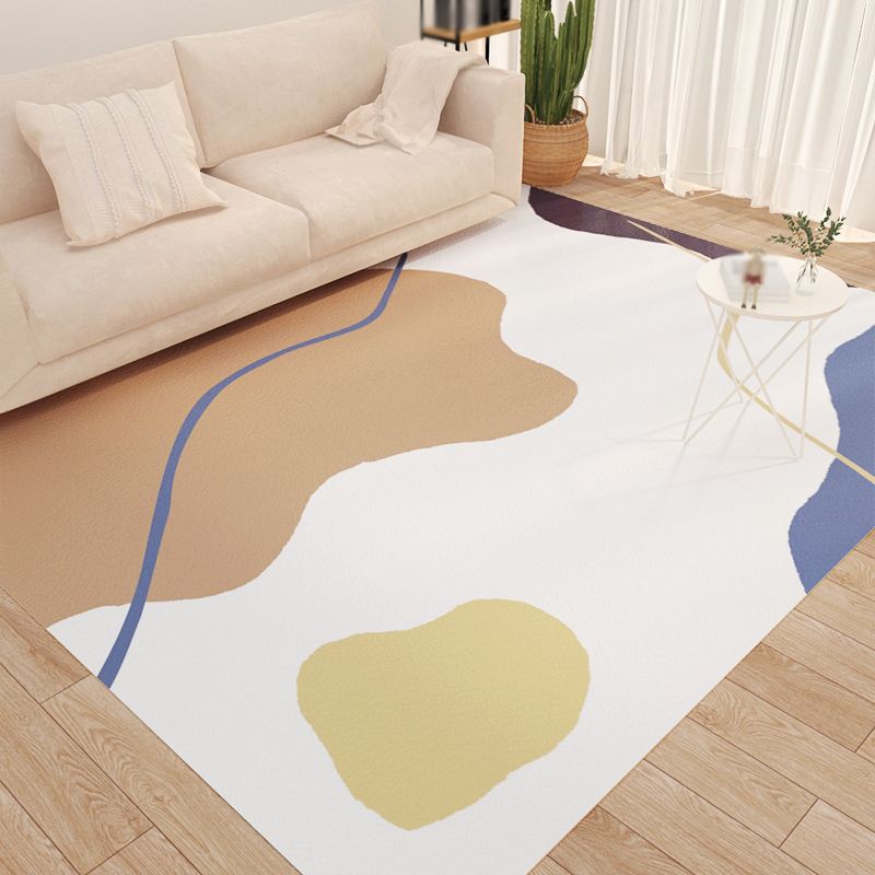 Brown Nordic Rug Polyester Contrast Color Rug Non-Slip Backing Rug for Drawing Room