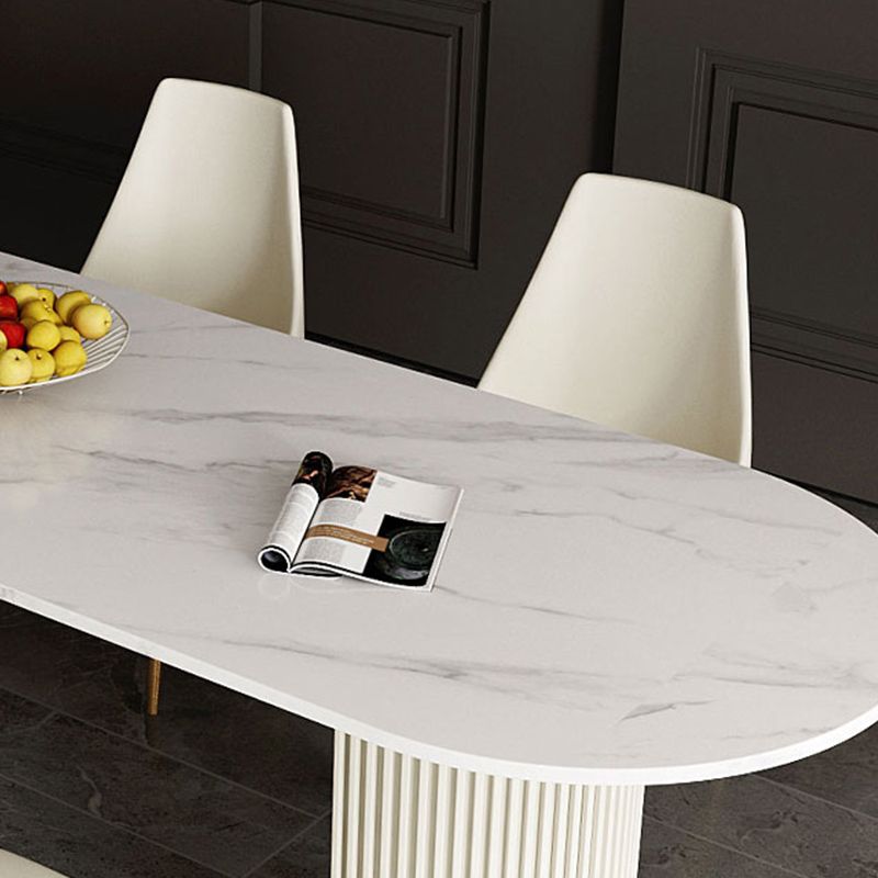 Free Form Sintered Stone Table for Restaurant Luxury White Top Table with Double Pedestal