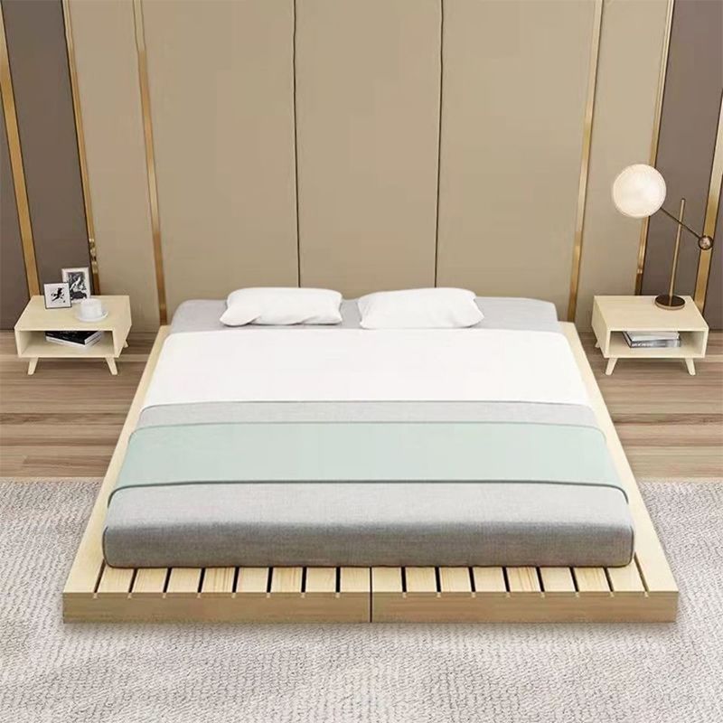 Modern Platform Bed Frame Solid Wood Platform Bed Pine Wood in Natural