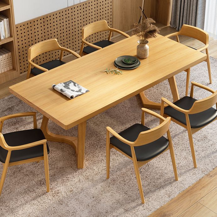 Rectangle Wood Color Dining Table Pine Solid Wood Table Modern with Double Pedestal