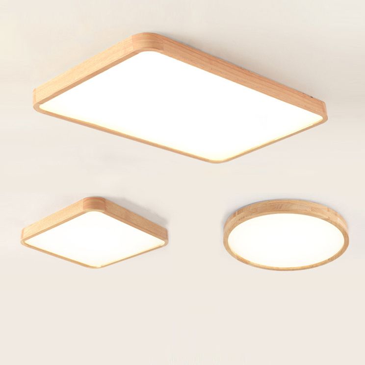 Geometric LED Ceiling Lamp Modern Wood 1 Light Flush Mount for Bedroom Study