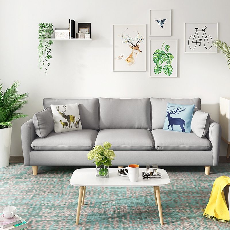 Fabric 3 Seater Settee Furniture Square Arm Standard Sofa with 3 Pillows