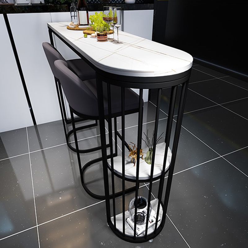 Industrial Free Form Bar Height Table Metal and Stone Bar Table with Double Pedestal