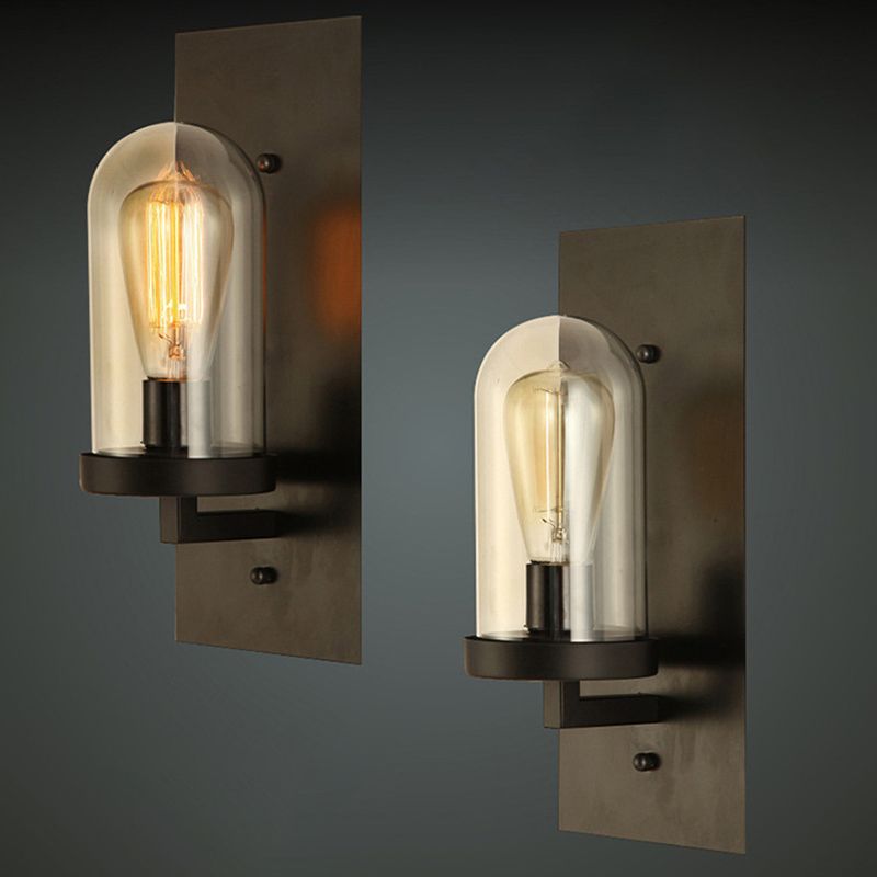 Schwarze einzelne Wandleuchten im industriellen Vintage -Stil Schmiedeeisenwandlampe mit Glasschatten
