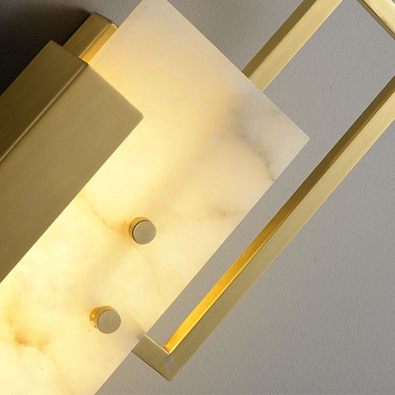 Modern Brass Wall Light Gold Geometric Wall Sconce with Mica for Bedroom