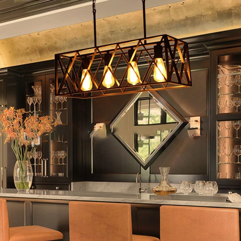 Industrial Pendant Light Rectangle Shape Island Light with Metal Shade for Dining Room