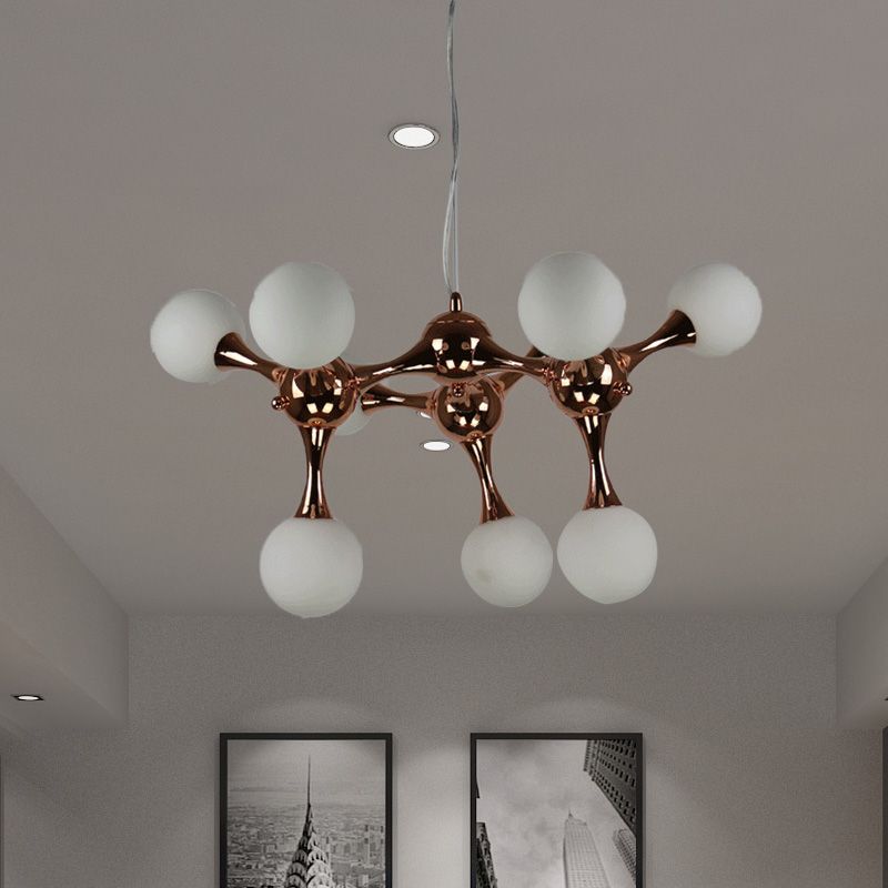 Éclairage de lustre Starburst Metal Contemporain 9/15 Lumières Plafond de plafond en or rose avec nuance de bulles en verre blanc