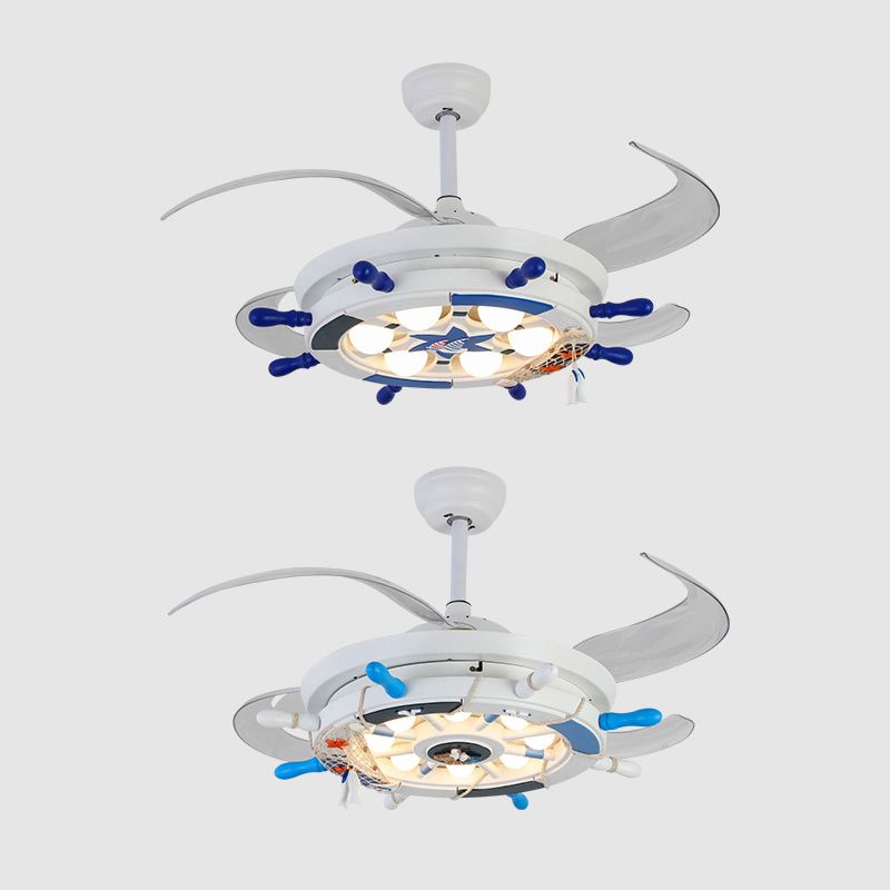 42 "breit kreatives Ruder Semi Flush Leuchte Metallkinder Raum 4 Klingen LED Hanging Lüfter Licht in Weiß