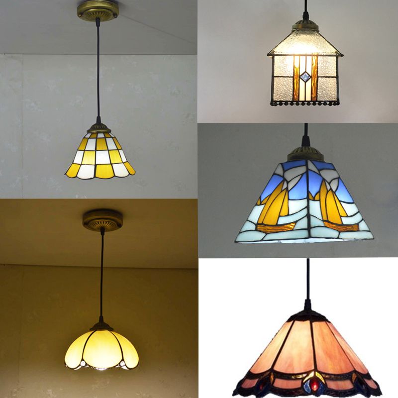 1 Light Pendant Lighting Mission Geometry Hand Cut Glass Hanging Light Fixture in Bronze