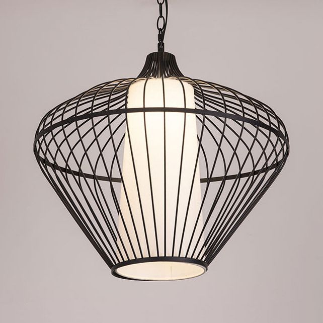 1 tête de salle à manger Pendante avec une nuance à bambou effilée Assiette de plafond noir moderniste, 19,5 "/21,5" dia