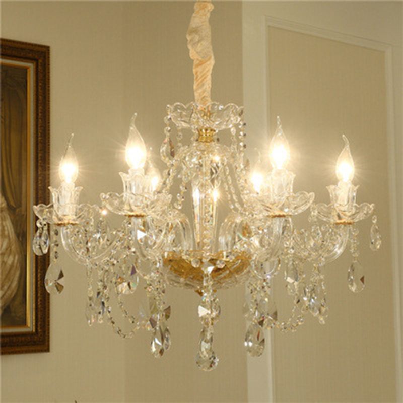 Beveled K9 Crystal Clear Hanging Ceiling Lights Classic Candelabra Ceiling Lamp for Living Room