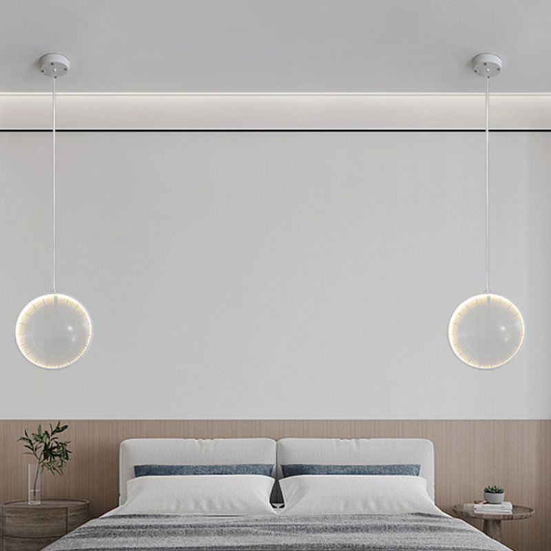 Clear Glass Lens Pendulum Light Simplicity 8"/10"/12" Wide 1 Bulb White Hanging Pendant Light for Bedroom