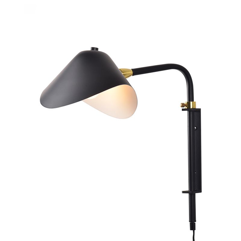 1 Light Living Room Wall Lamp with Waveforms Metal Shade Black Finish Adjustable Sconce Light Fixture