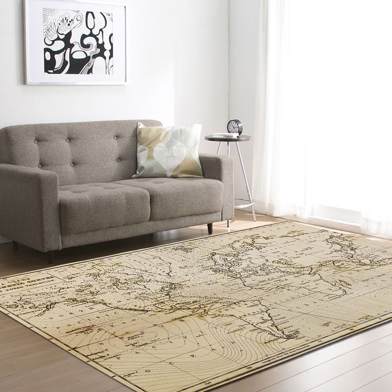 Brown Tone Map Teppich Polyester Distressed Anti-Rutsch-Rückenententeppich für Wohnzimmer